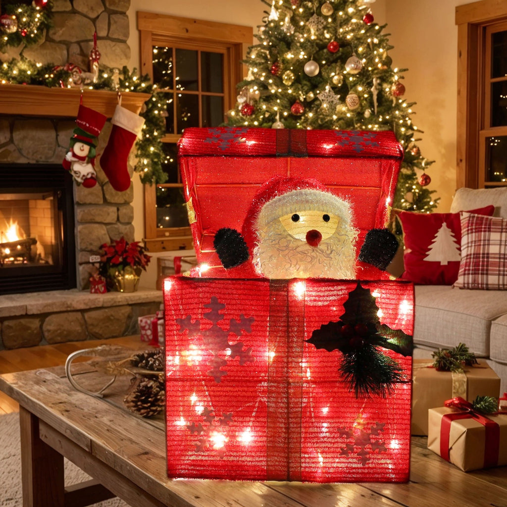 Magotan Lighted Up Snowman Gift Box Christmas Decoration, Iron Frame Holiday Snowman Figure with LED Lights, Indoor Tabletop & Mantel Xmas Decor