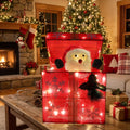 Magotan Lighted Up Snowman Gift Box Christmas Decoration, Iron Frame Holiday Snowman Figure with LED Lights, Indoor Tabletop & Mantel Xmas Decor