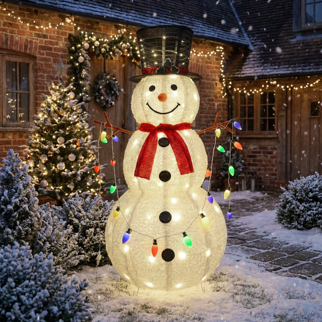 Magotan Collapsible Lighted Snowman Christmas Outdoor Decoration, Iron Frame Outdoor Snowman with C9 Christmas Lights, Christmas Lawn Porch Yard Decor