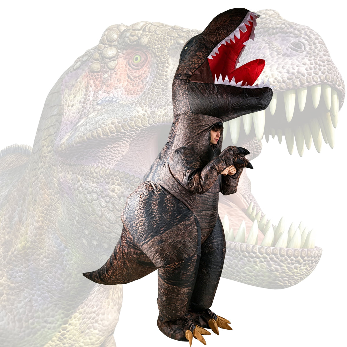 Magotan Halloween Inflatables Costume for Adults,Funny Blow Up Full Body T-Rex Fancy Dress Jumpsuit for Halloween,Brown
