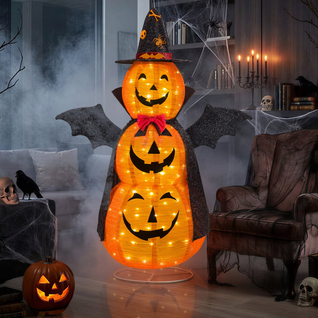 Magotan 5ft Halloween Pumpkin Decorations, 3D Pop Up Collapsible Pumpkin Decor, Pre-Lit 130 LED Lighted Up Pupmkin,Decor for Indoor Outdoor Yard Garden
