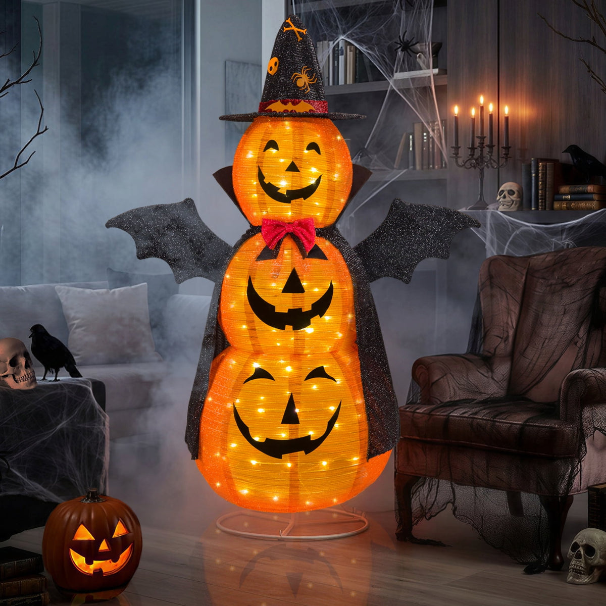 Magotan 5ft Halloween Pumpkin Decorations, 3D Pop Up Collapsible Pumpkin Decor, Pre-Lit 130 LED Lighted Up Pupmkin,Decor for Indoor Outdoor Yard Garden