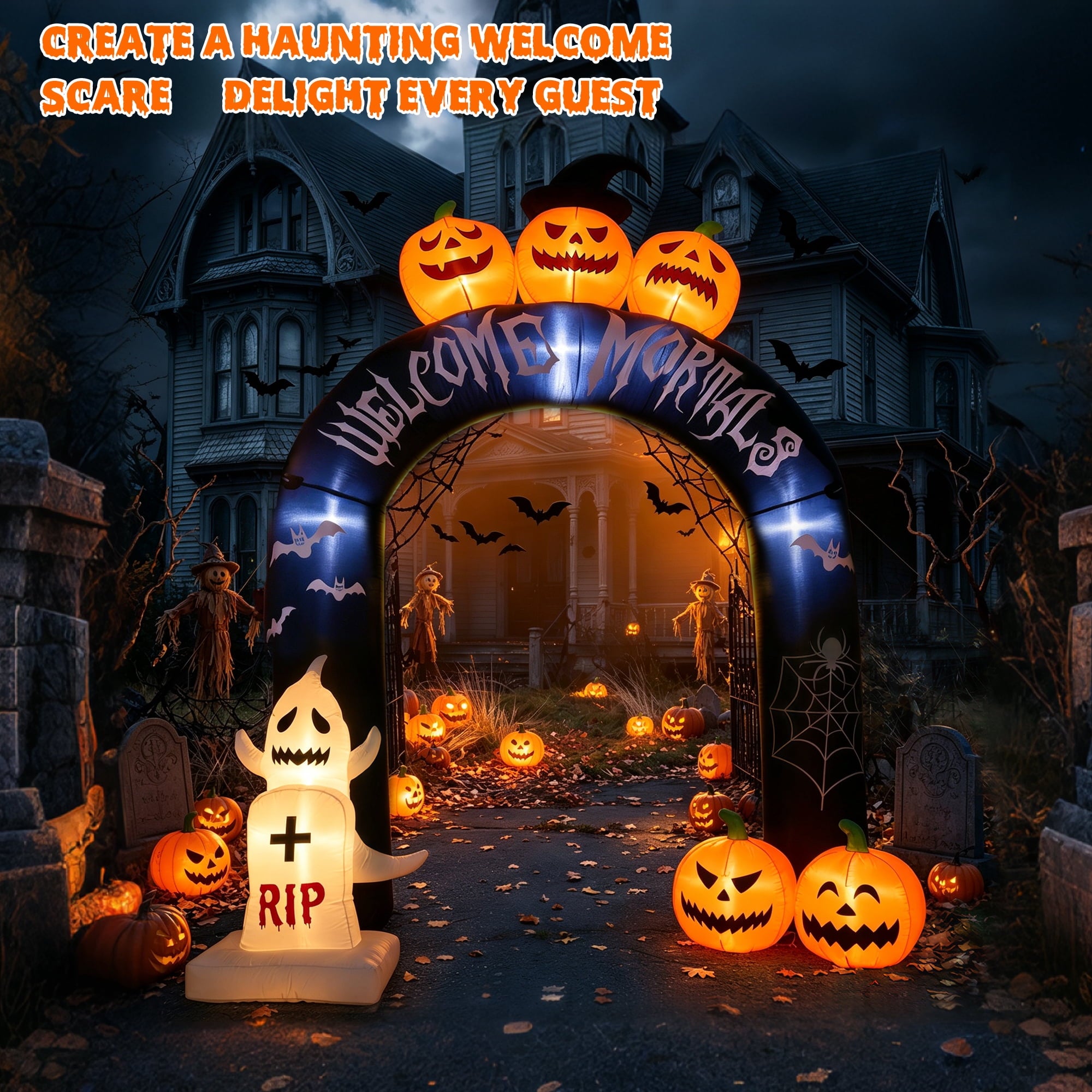 MAGOTAN 5 ft Halloween Inflatable Pumpkin Halloween Inflatable Pumpkins and Ghost Outdoor Yard Decoration Build-in 4 LED Lights