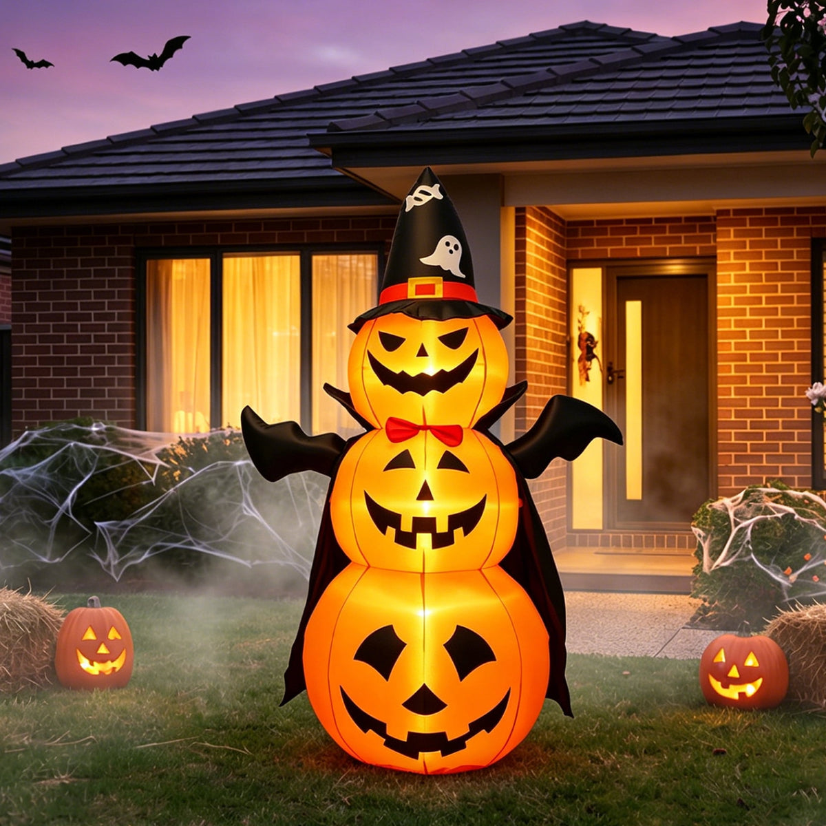 MAGOTAN 5 ft Halloween Inflatable Pumpkin Halloween Inflatable Pumpkins and Ghost Outdoor Yard Decoration Build-in 4 LED Lights