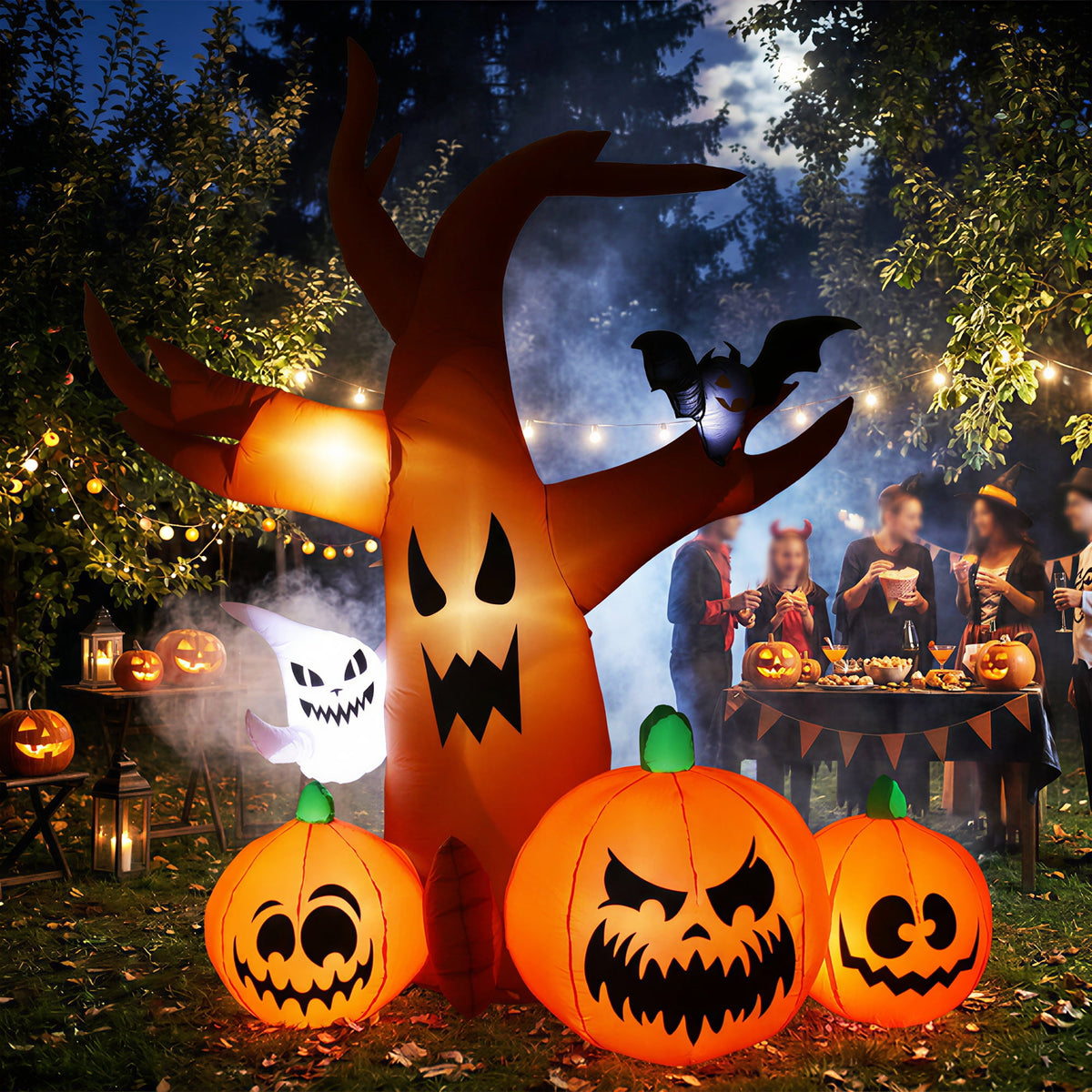 MAGOTAN 5 ft Halloween Inflatable Pumpkin Halloween Inflatable Pumpkins and Ghost Outdoor Yard Decoration Build-in 4 LED Lights