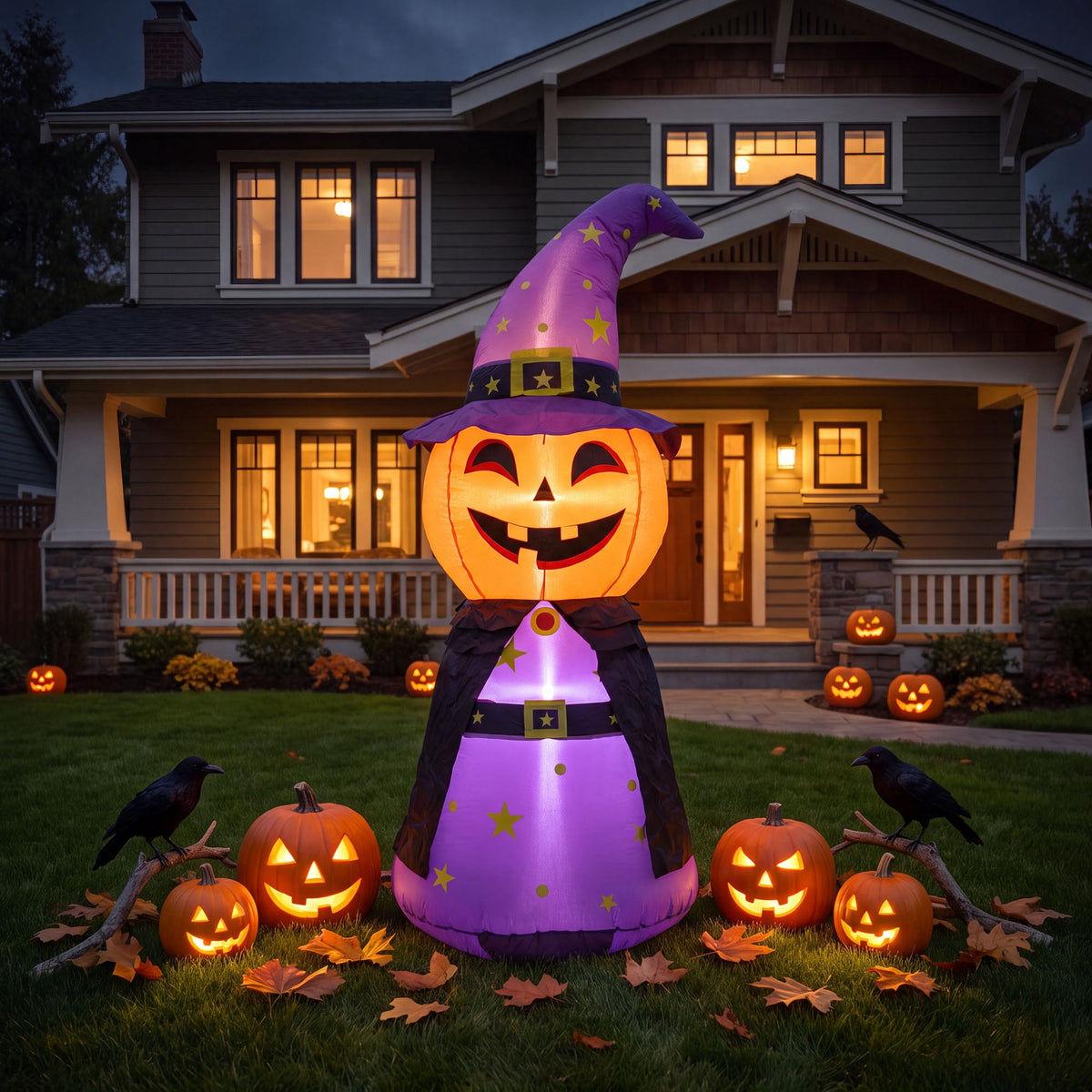 MAGOTAN 5 ft Halloween Inflatable Pumpkin Halloween Inflatable Pumpkins and Ghost Outdoor Yard Decoration Build-in 4 LED Lights