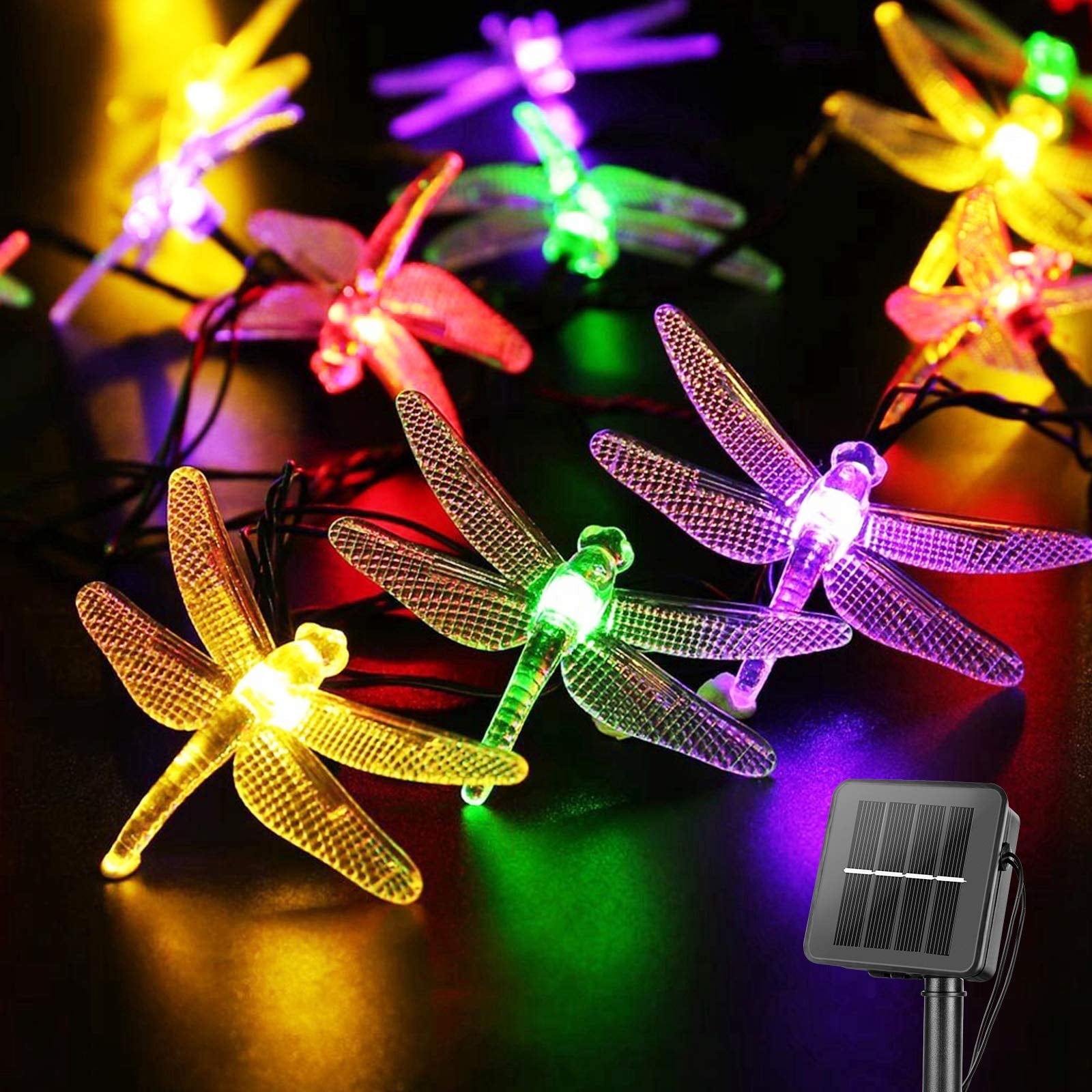 LOENDE Dragonfly Solar String Lights, 30 LED 21ft 8 Modes Outdoor Waterproof Fairy Lights for Christmas Garden Patio Wedding Party Decor, Warm White