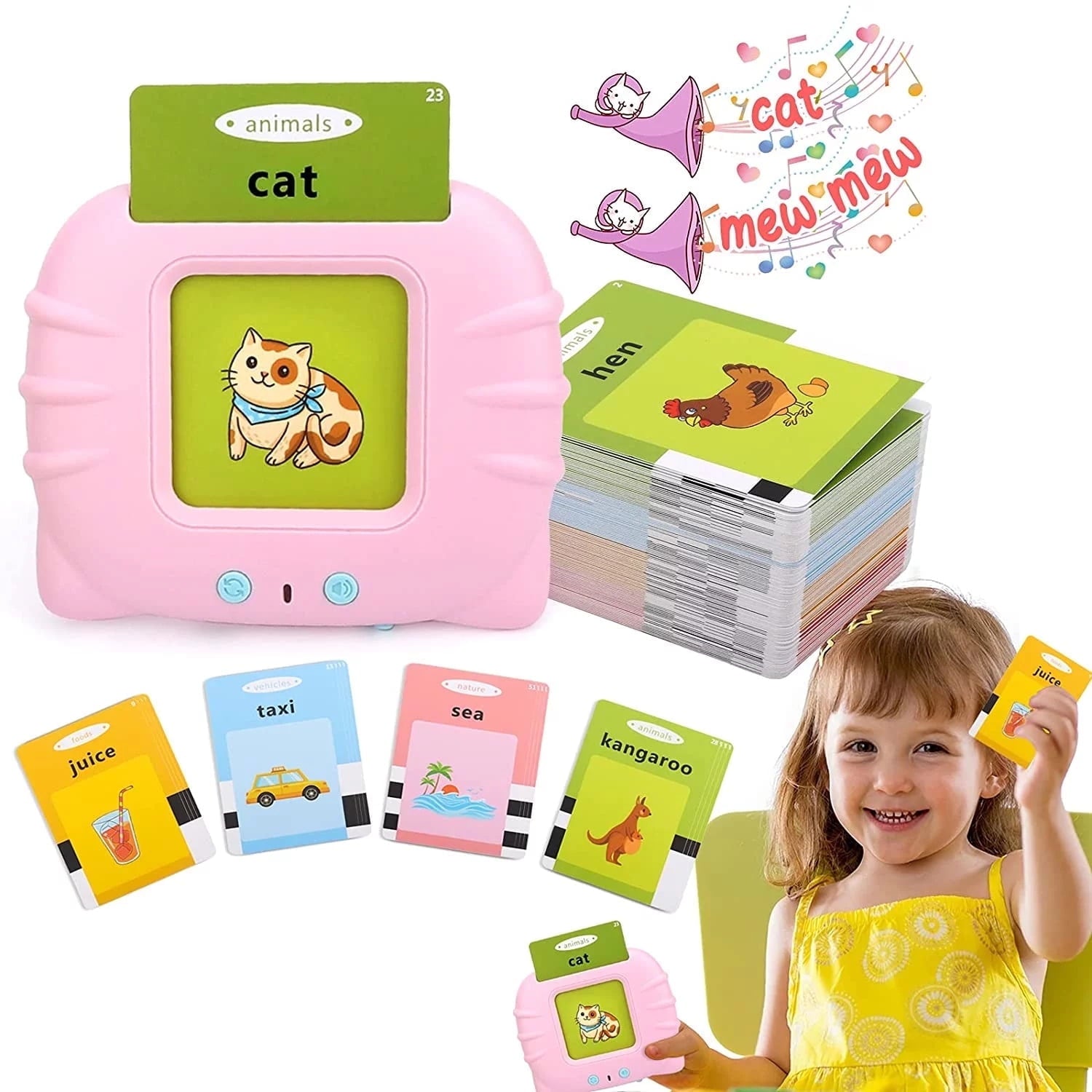 MAGOTAN Talking Flash Cards Learning Toys for 1-6 Years Old Boys Girls, Educational Toddlers Toys for Kids,Speech Therapy Toys Autism Toys Christmas Birthday Gifts for Toddler Boys Girls (Pink)