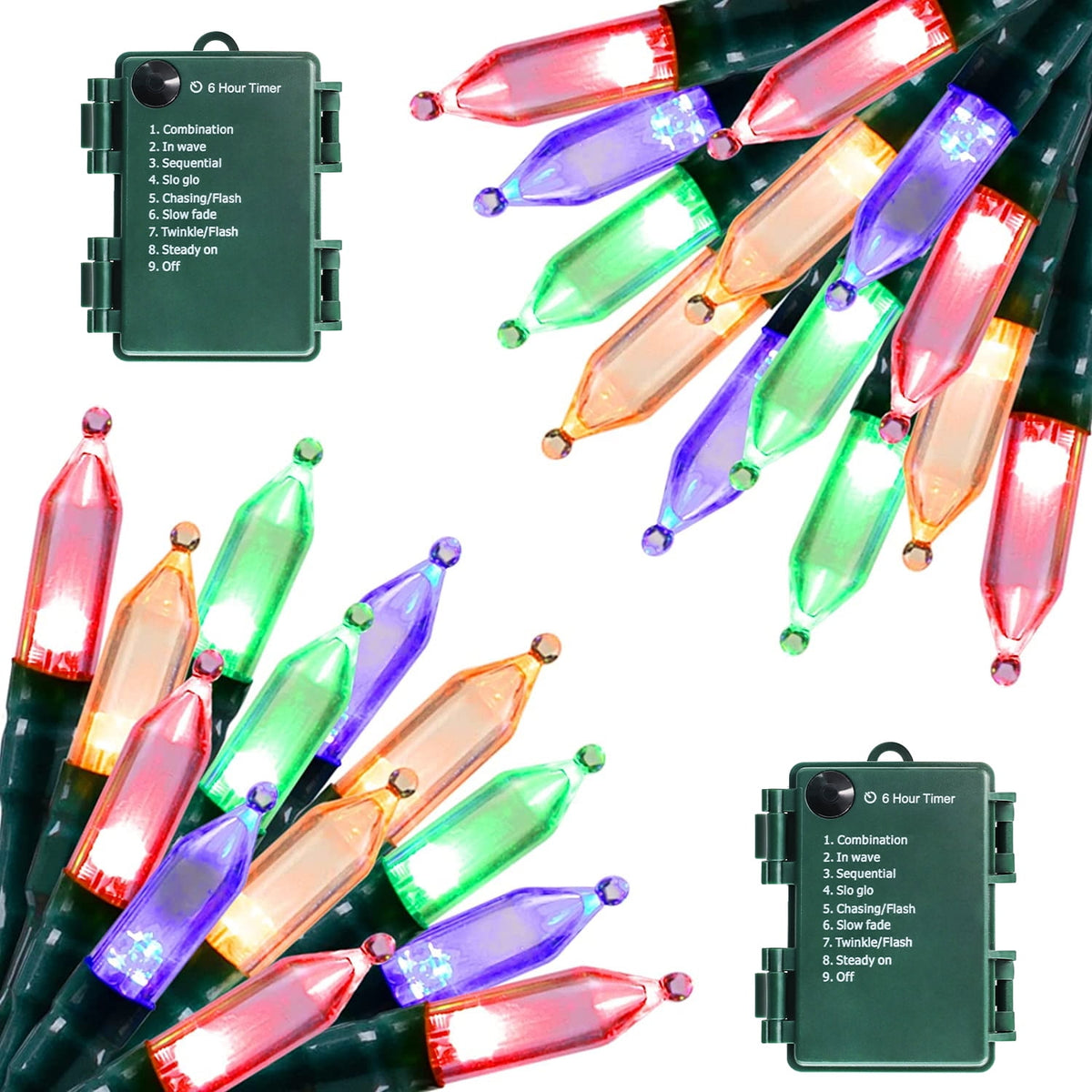 MAGOTAN Christmas Lights, Battery Operated String Lights 18ft 50 LED 8 Modes with Timer for Christmas Tree Wreath Party Home Indoor Outdoor Decor, Waterproof, Multicolor , 2 Pack