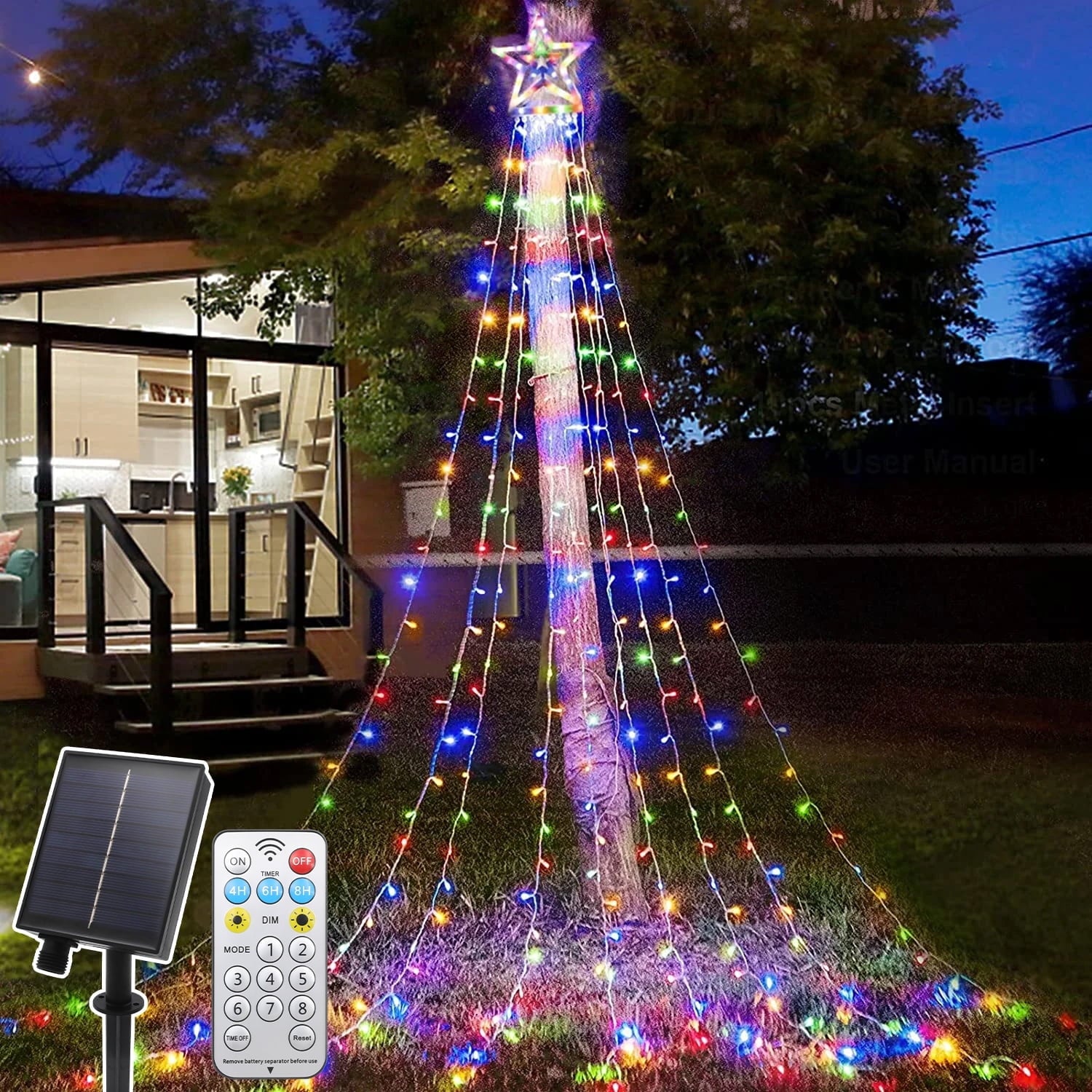 Magotan 12.5ft 350 LED Waterfall Christmas Lights Outdoor Decoration Twinkle Plug in Christmas Tree String Lights with Top Star Xmas Holiday Garden Yard Decoration, Warm White