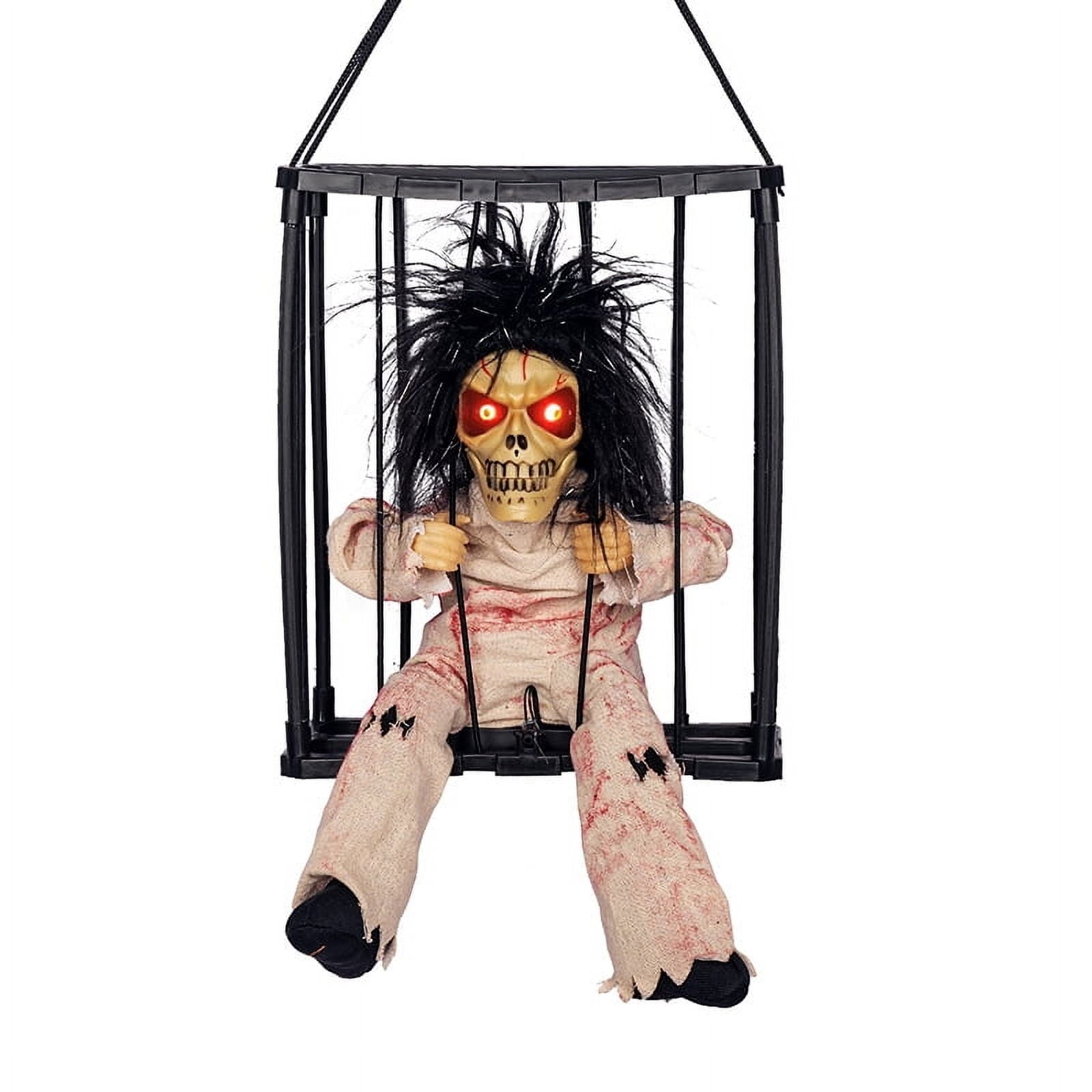 Magotan Screaming Animated Halloween Decorations, Outdoor Indoor Hanging Spooky Halloween Decoration, Scary Skull Cage with Motion Sensor