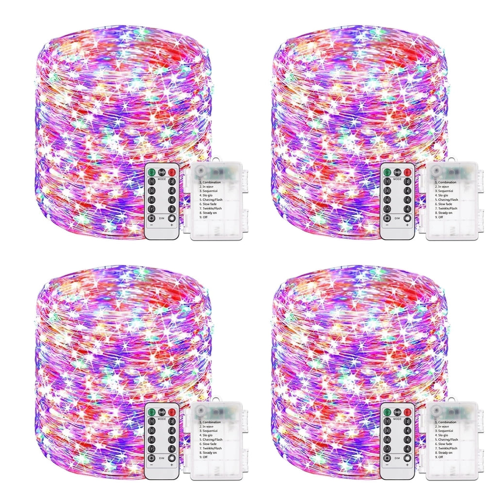 NITIDSKY 4 pack 33ft 100 LED Fairy Lights Battery Operated String Lights with Remote and 8 Modes Christmas Wedding Party Decoration, Warm White