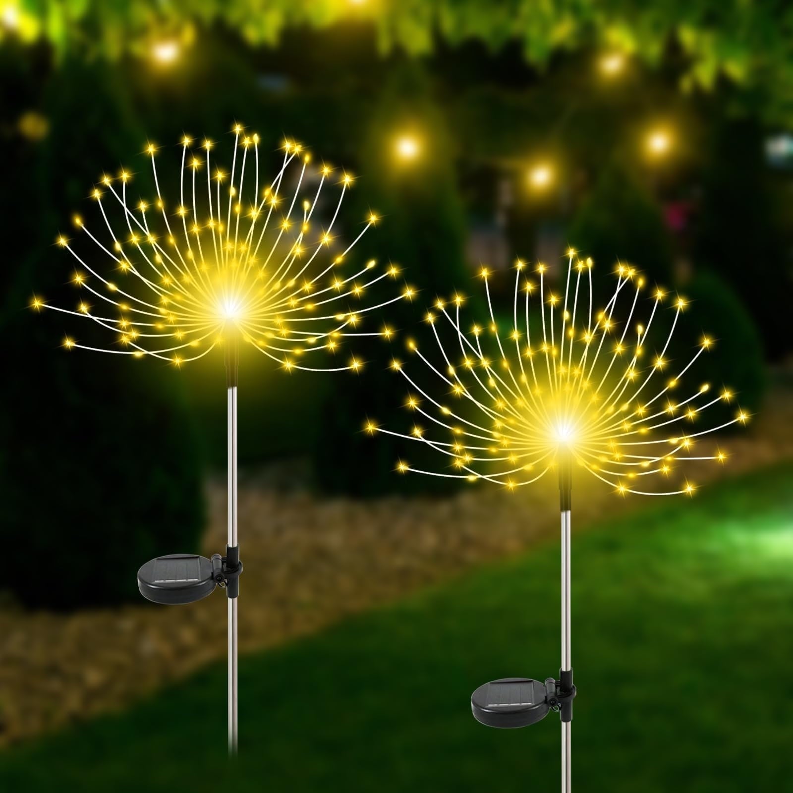 NITIDSKY 2 pack 90 LED Outdoor Solar Christmas Lights Solar Firework Lights with 8 Modes Outdoor Waterproof Garden Lawn Walkway Yard Decoration, Multicolor