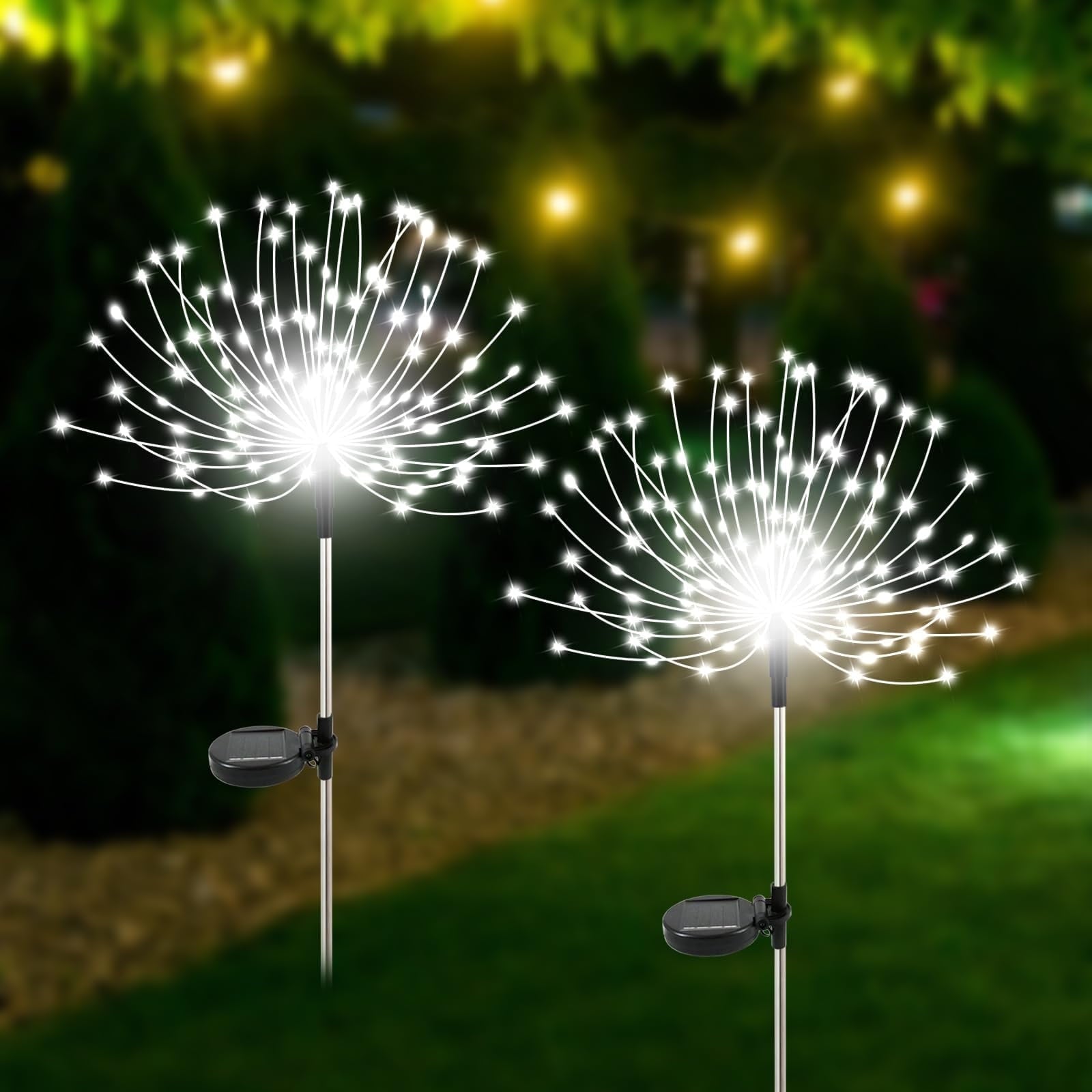 NITIDSKY 2 pack 90 LED Outdoor Solar Christmas Lights Solar Firework Lights with 8 Modes Outdoor Waterproof Garden Lawn Walkway Yard Decoration, Multicolor