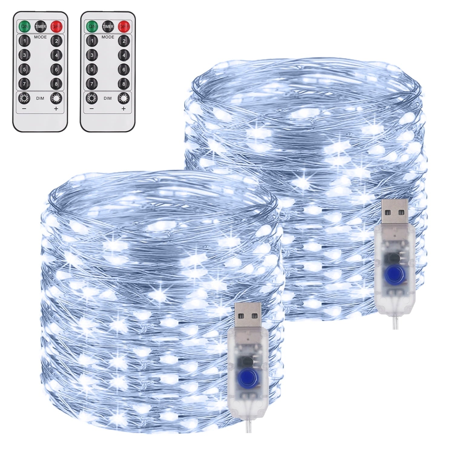 NITIDSKY USB Christmas Lights, 2 Pack 66ft 200 LED USB Plug in Fairy Lights with Remote Christmas Twinkle Lights Holiday Party Wedding Indoor Decorations, Multicolor