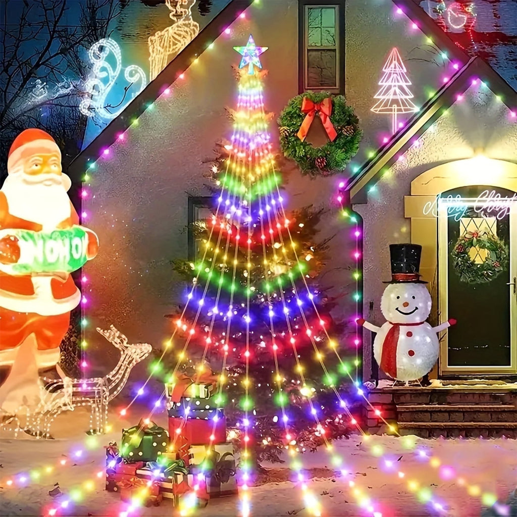 NITIDSKY Waterfall Christmas Lights,198 LED USB Operated Outdoor Christmas Tree Lights,Multicolor