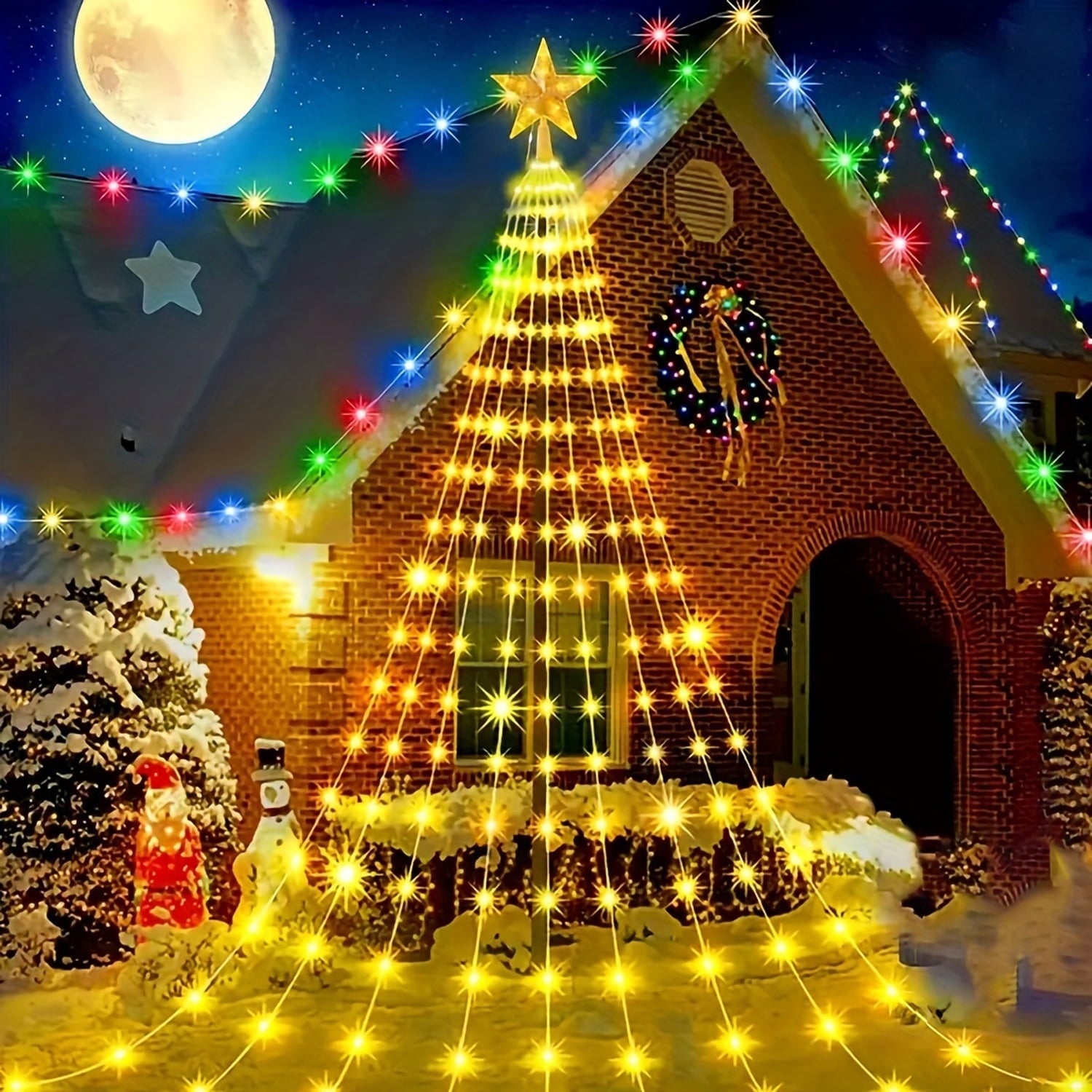 NITIDSKY Waterfall Christmas Lights,198 LED USB Operated Outdoor Christmas Tree Lights,Multicolor