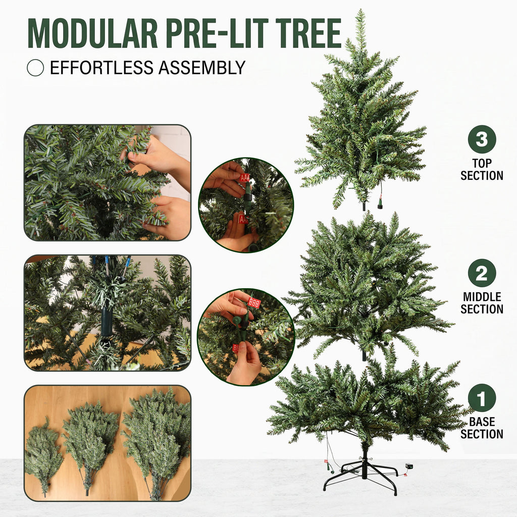 Loende 6ft Christmas Tree, Prelit Artificial Christmas Tree with 330 LED Warm White,987 PVC Branch Tips Easy Assembly, Metal Base