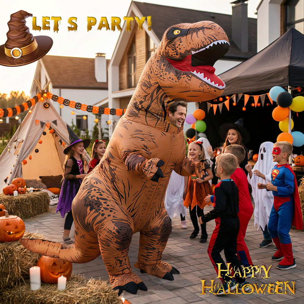 Magotan Halloween Inflatables Costume for Adults,Funny Blow Up Full Body T-Rex Fancy Dress Jumpsuit for Halloween,Brown