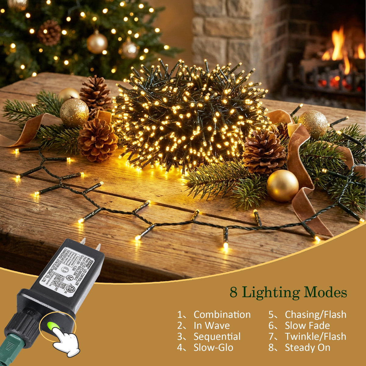 LOENDE 40ft 400 LED Christmas Cluster Lights,Indoor Outdoor Christmas String Lights with 8 Modes, for Home Garden Wedding Party Xmas Tree Decor