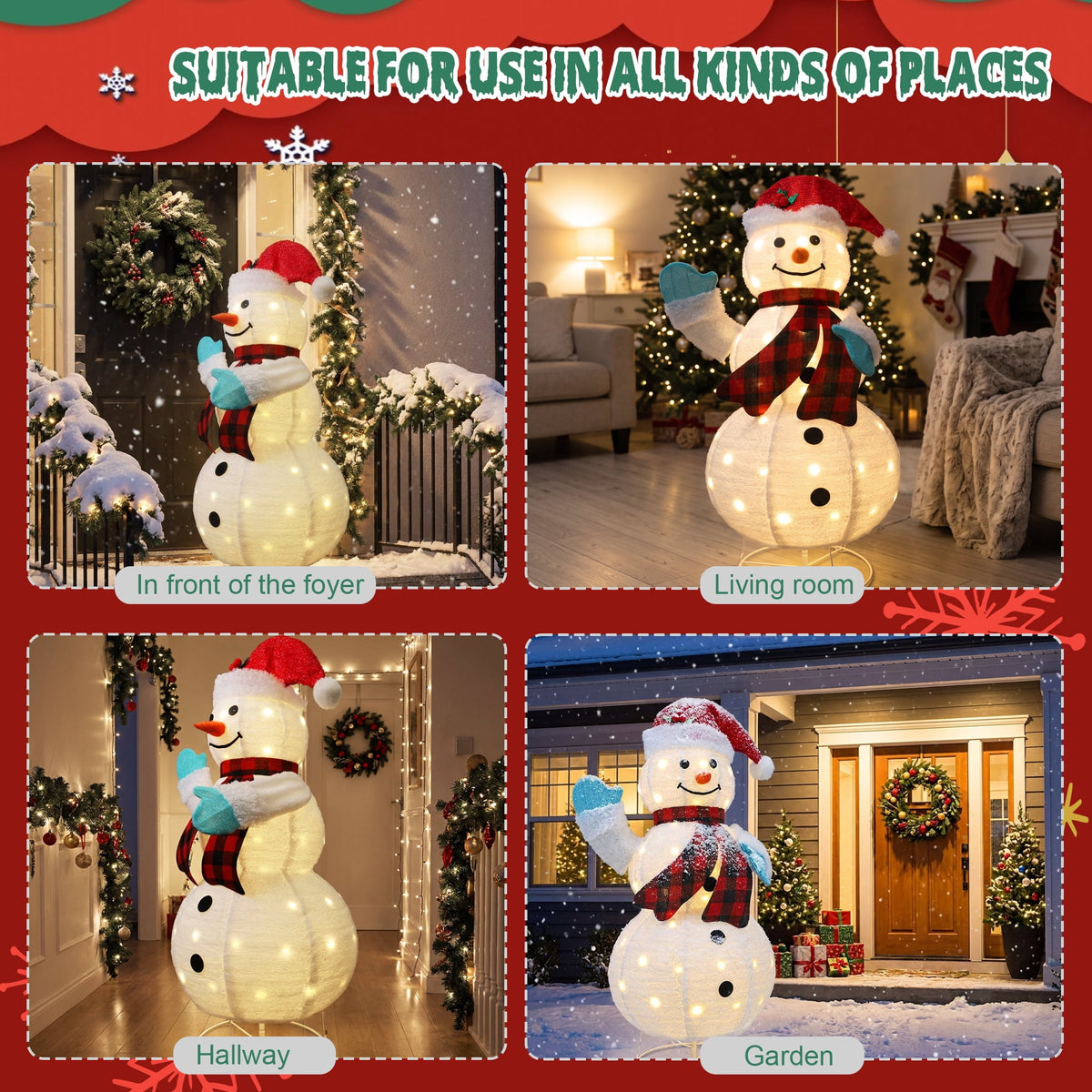 Magotan Snowman Christmas Outdoor Decorations,Collapsible Lighted Waving Snowman Build in Warm LED Lights,Outdoor Yard Porch Holiday Ornament