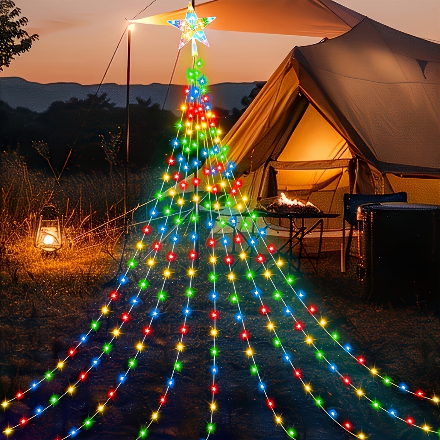 NITIDSKY Waterfall Christmas Lights,198 LED USB Operated Outdoor Christmas Tree Lights,Multicolor