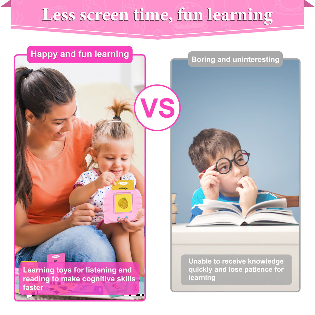 MAGOTAN Talking Flash Cards Learning Toys for 1-6 Years Old Boys Girls, Educational Toddlers Toys for Kids,Speech Therapy Toys Autism Toys Christmas Birthday Gifts for Toddler Boys Girls (Pink)