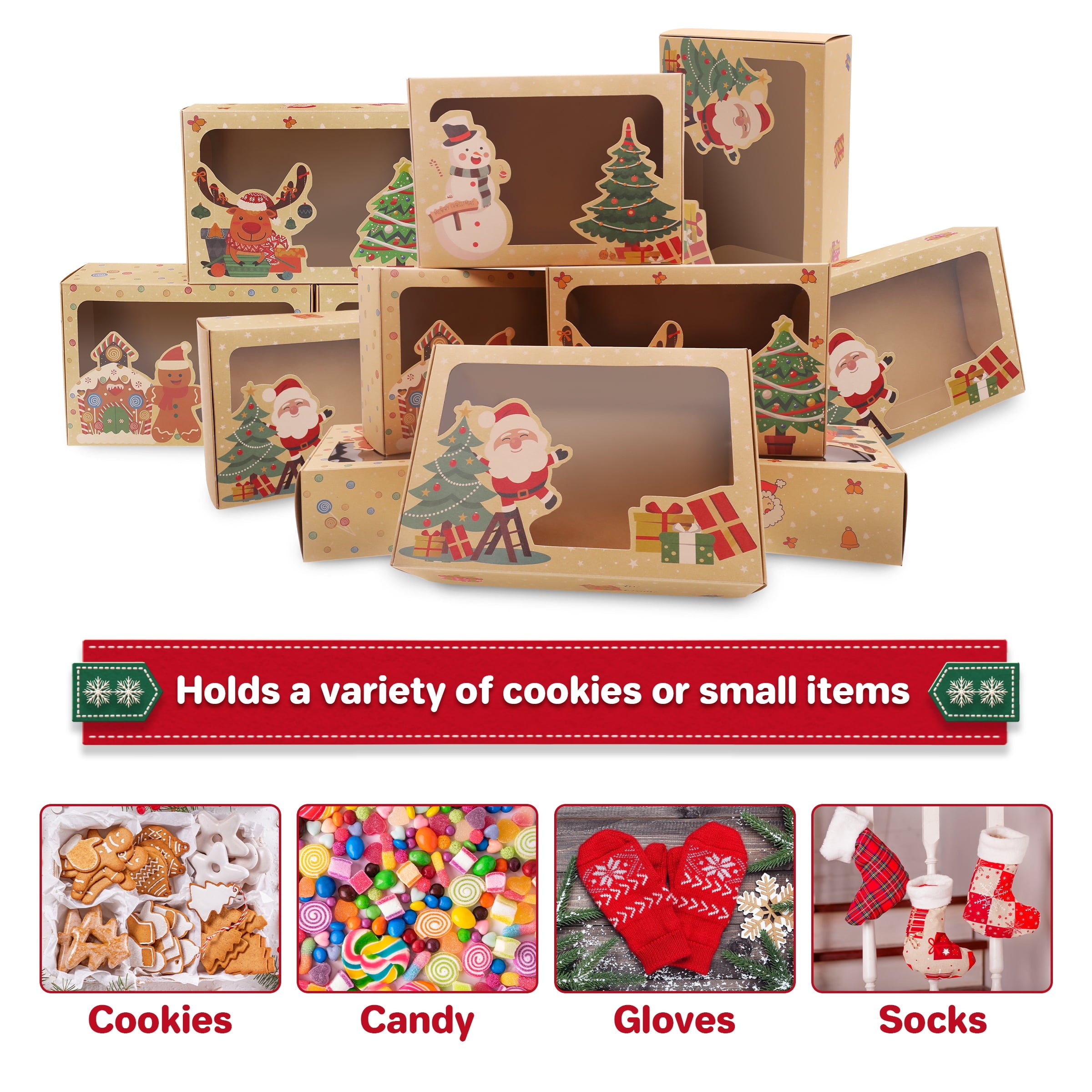 ASENEK 12 Pack Christmas Cookie Boxes with Window for Gift Giving, Holiday Bakery Treat Boxes Gift Baking Box, Christmas Kraft Gift Boxes and DIY Gift Tags, Pastry, Candy, Party Favors