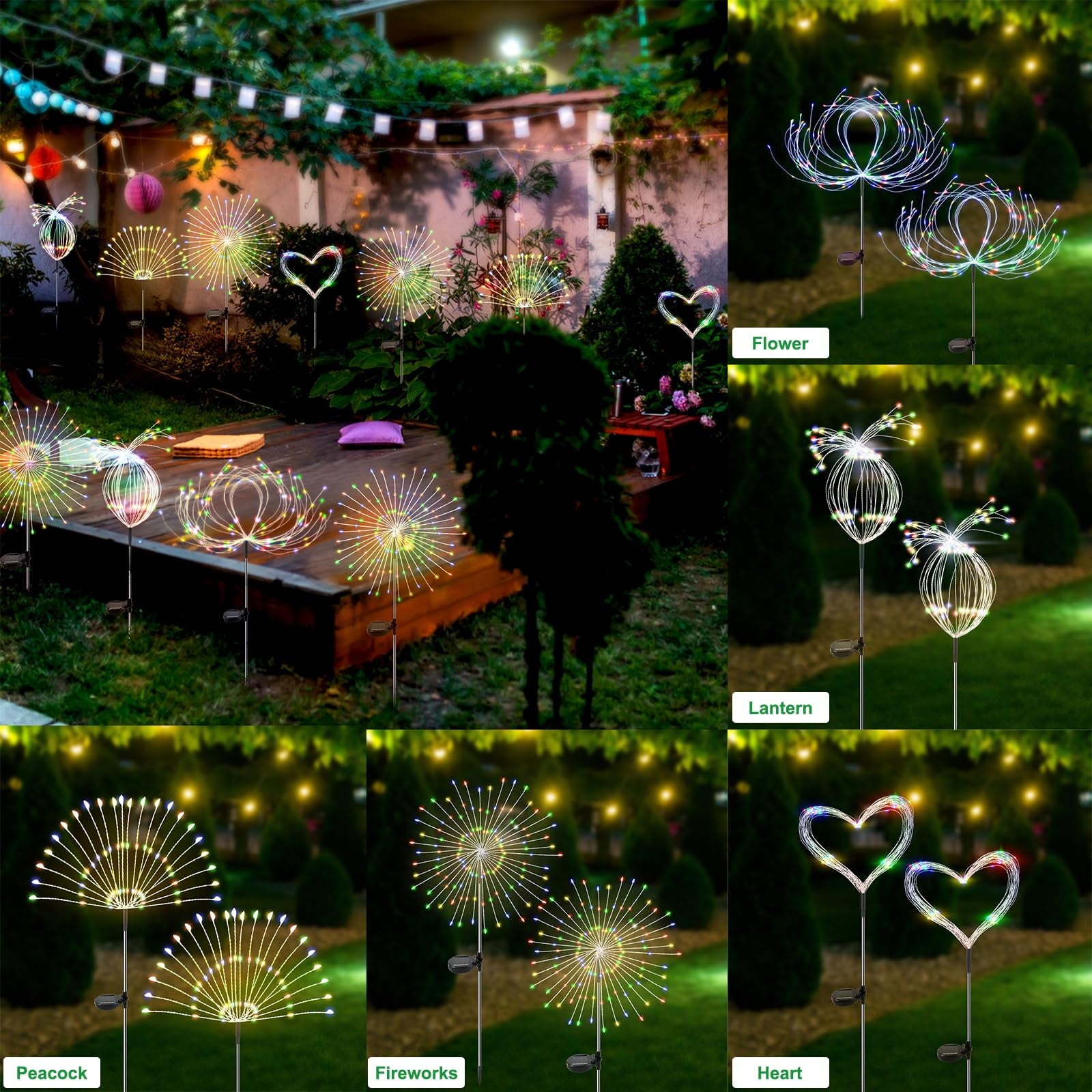 NITIDSKY 2 pack 90 LED Outdoor Solar Christmas Lights Solar Firework Lights with 8 Modes Outdoor Waterproof Garden Lawn Walkway Yard Decoration, Multicolor