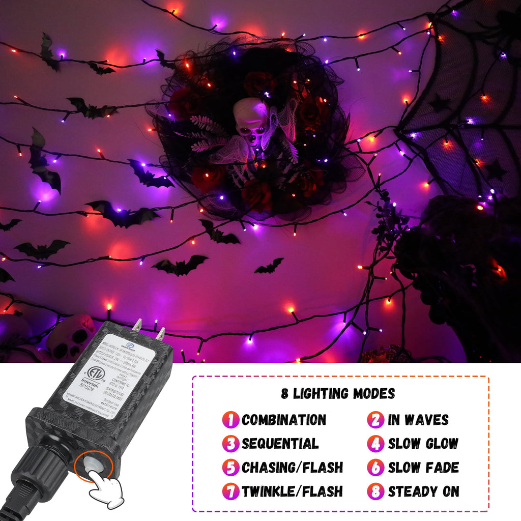 Magotan 200 LED 66 ft Halloween Lights Outdoor Indoor Orange and Purple Halloween Decorations String Lights