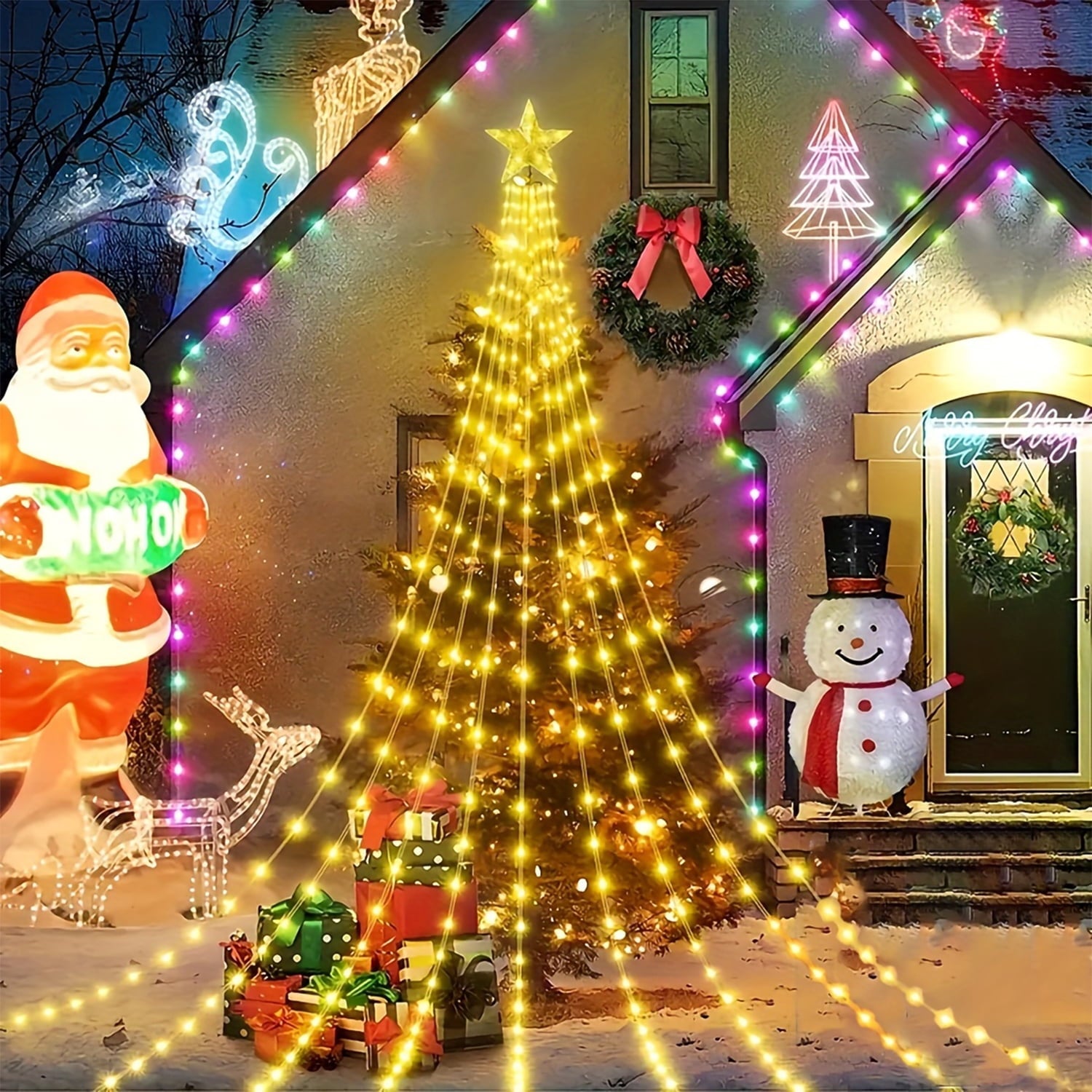 NITIDSKY Waterfall Christmas Lights,198 LED USB Operated Outdoor Christmas Tree Lights,Warm White