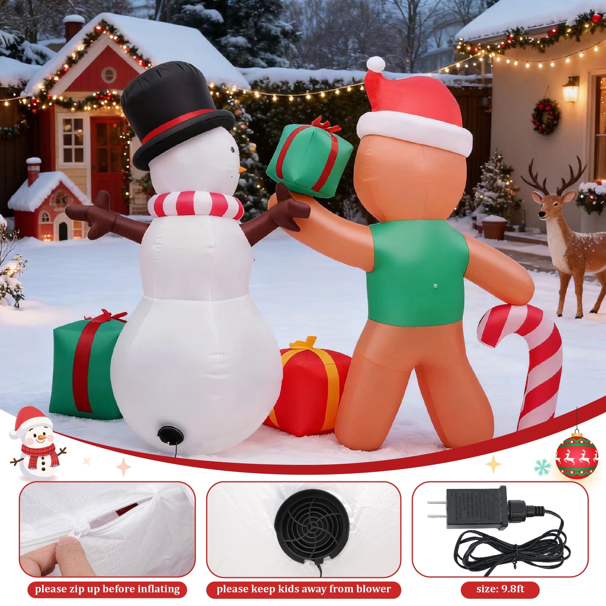 Magotan 8.5ft Christmas Inflatables Outdoor Decoration Snowman and Gingerbread Christmas Blow Ups with Built in LED Lights Xmas Garden Yard Lawn Decoration