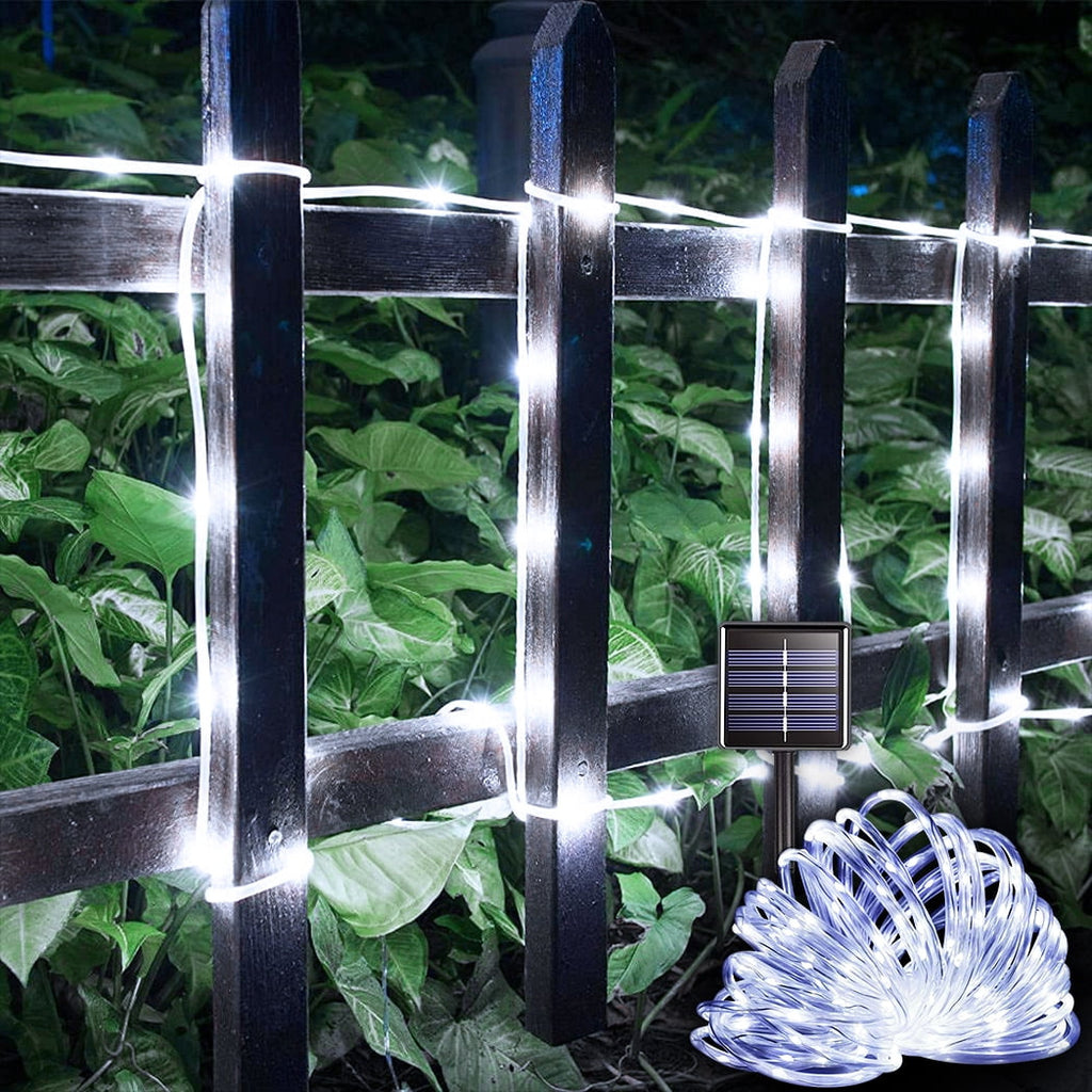 NITIDSKY 33ft 100 LED Solar Christmas Lights Outdoor Waterproof Solar Rope Lights Yard Patio Garden Christmas Deaorations, White