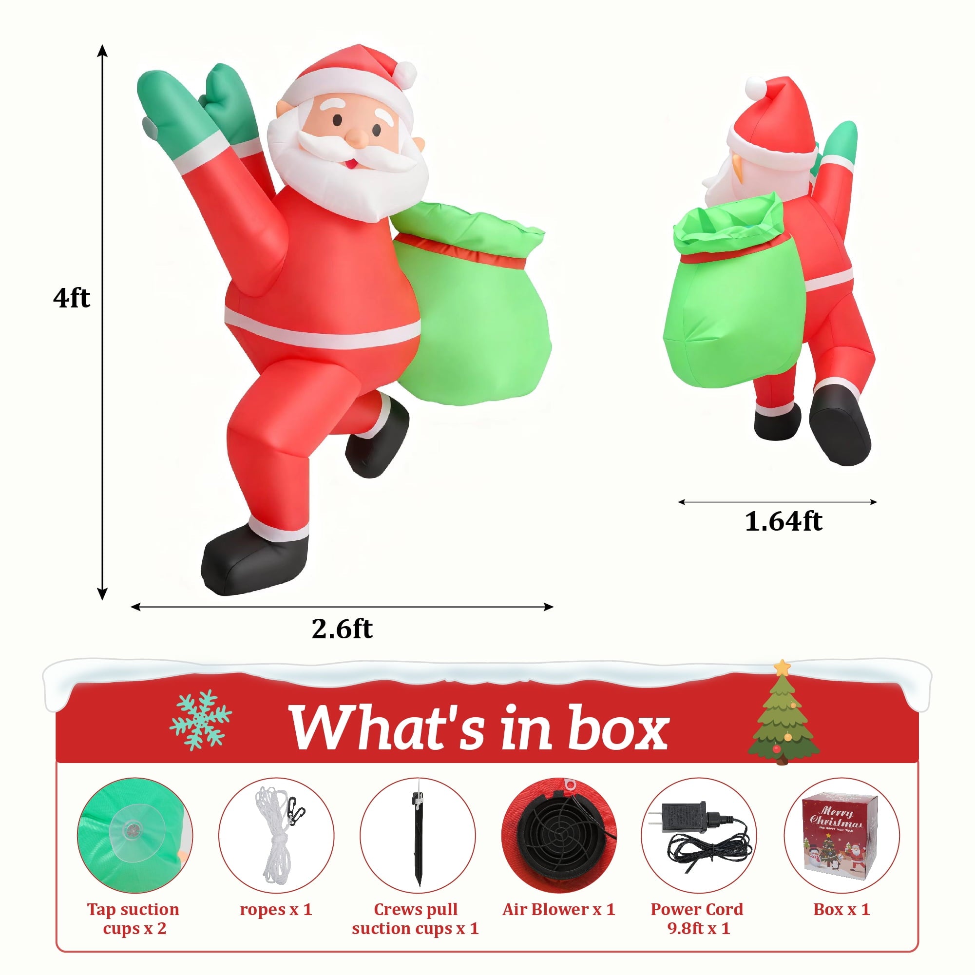 Magotan 4ft Christmas Inflatables Outdoor Decoration Santa Claus Christmas Blow Ups with Built in LED Lights Climb Over the Wall Santa Claus