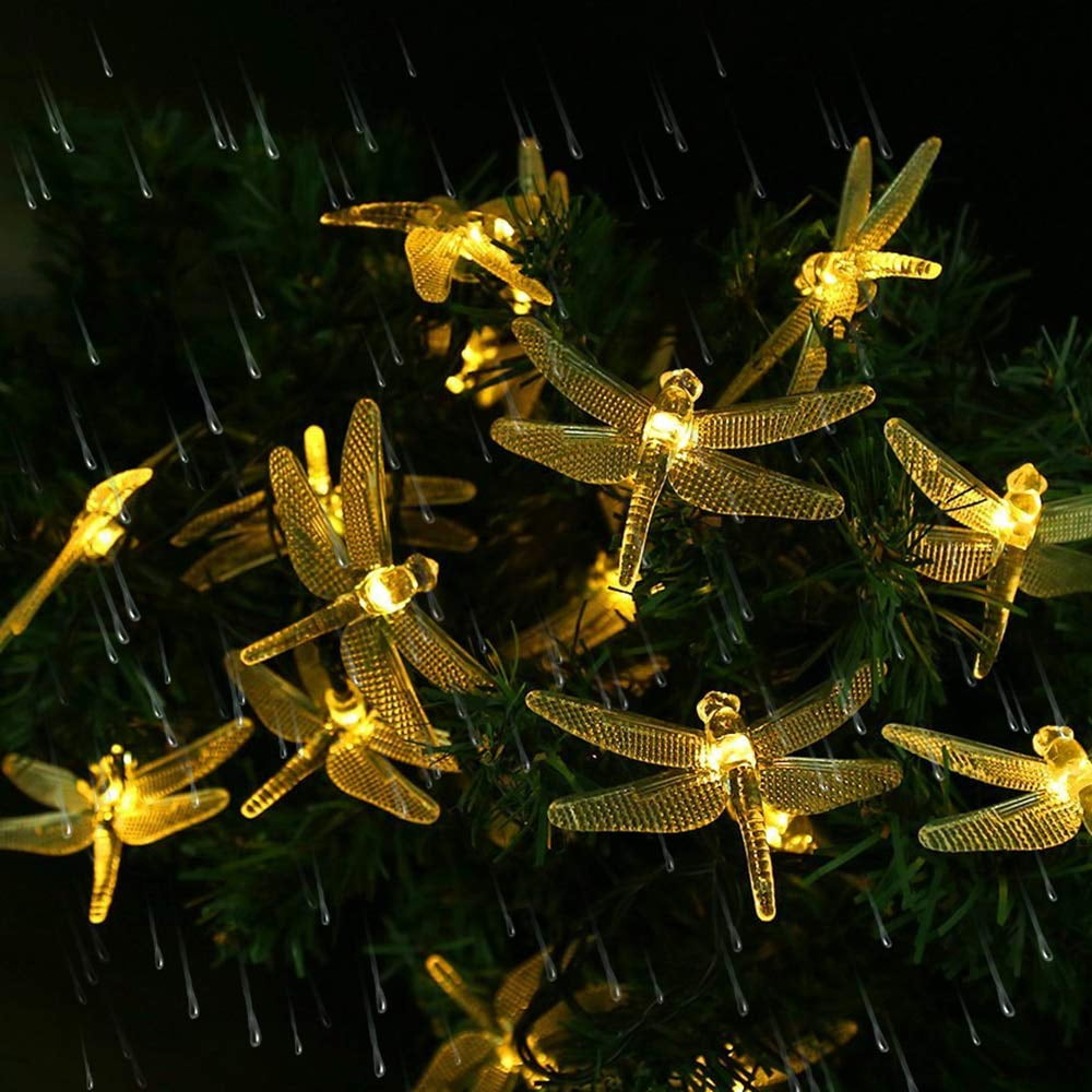 LOENDE Dragonfly Solar String Lights, 30 LED 21ft 8 Modes Outdoor Waterproof Fairy Lights for Christmas Garden Patio Wedding Party Decor, Warm White
