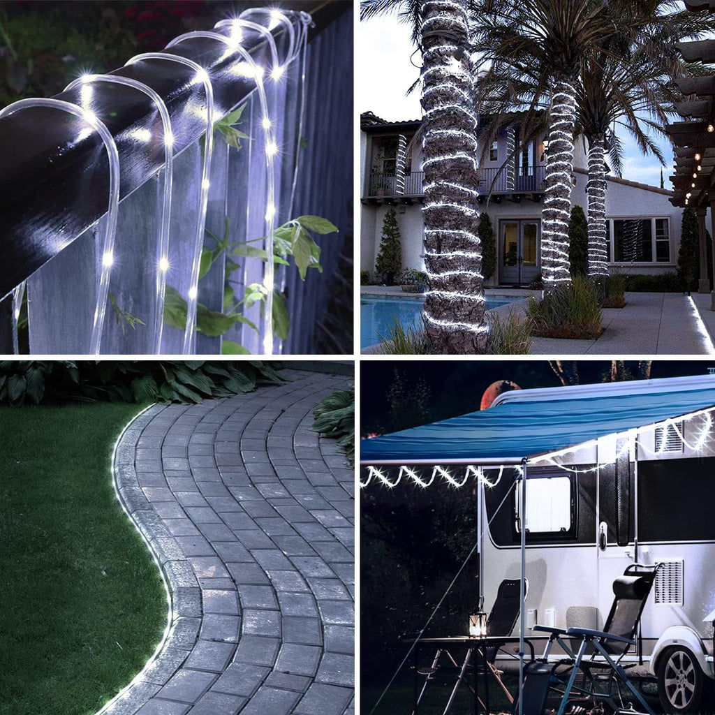 NITIDSKY 33ft 100 LED Solar Christmas Lights Outdoor Waterproof Solar Rope Lights Yard Patio Garden Christmas Deaorations, White