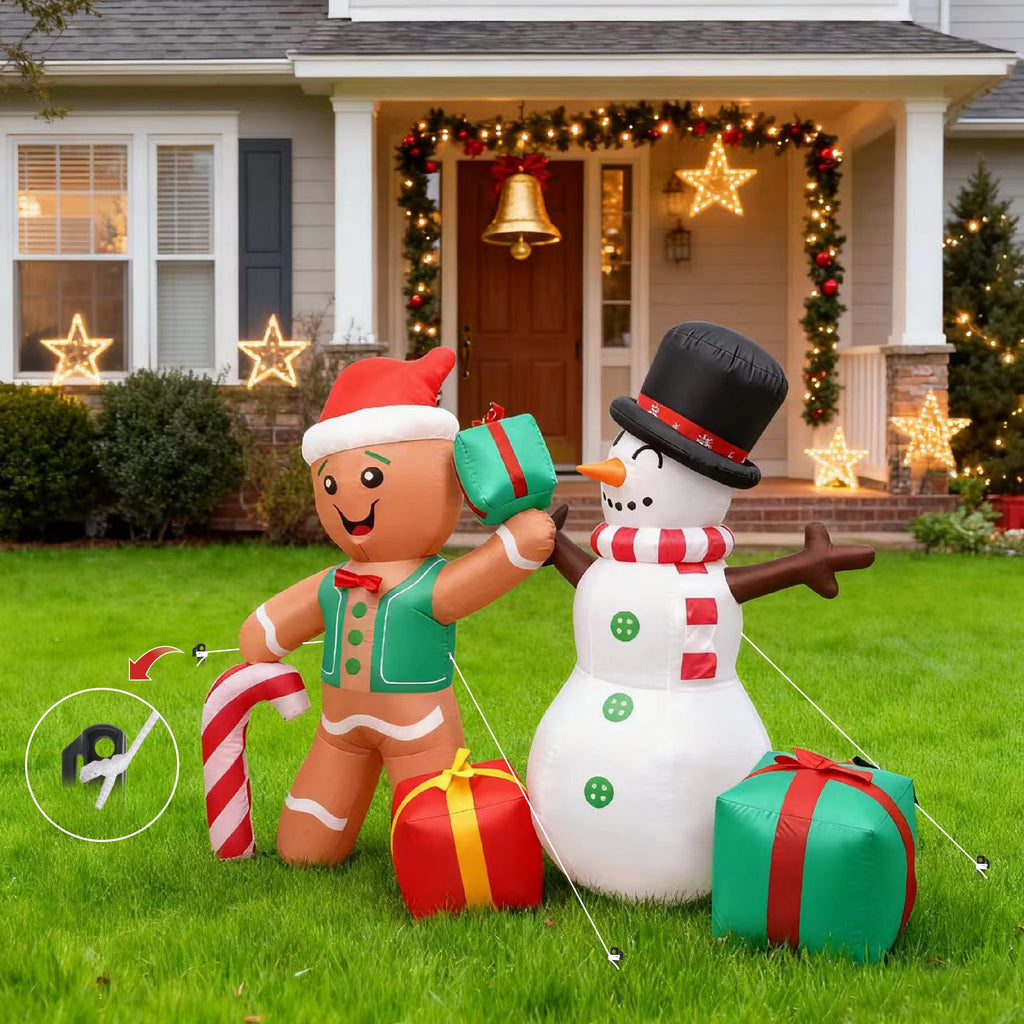 Magotan 8.5ft Christmas Inflatables Outdoor Decoration Snowman and Gingerbread Christmas Blow Ups with Built in LED Lights Xmas Garden Yard Lawn Decoration