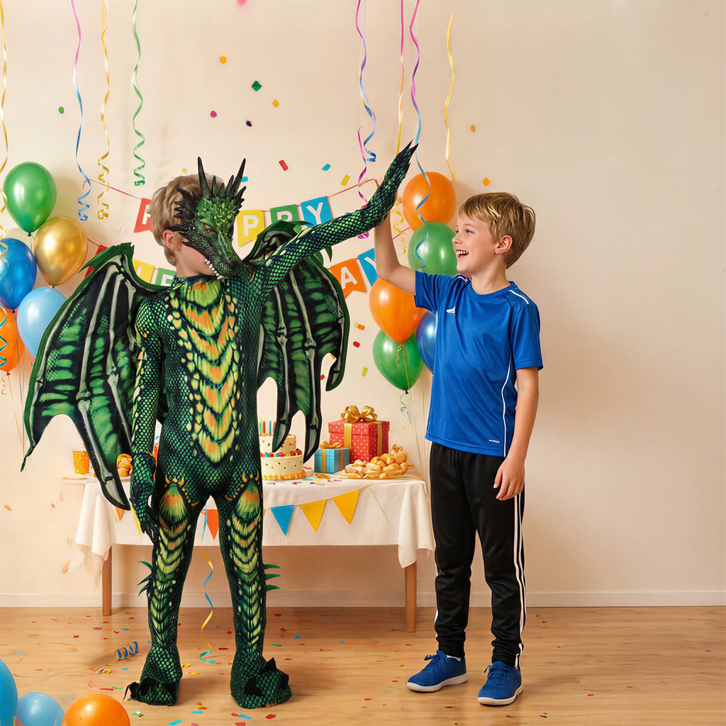 Magotan Halloween Kids Dragon Costume,Kids Halloween Dress Up,Halloween Funny Costume Cosplay Dragon Jumpsuit,Green,S