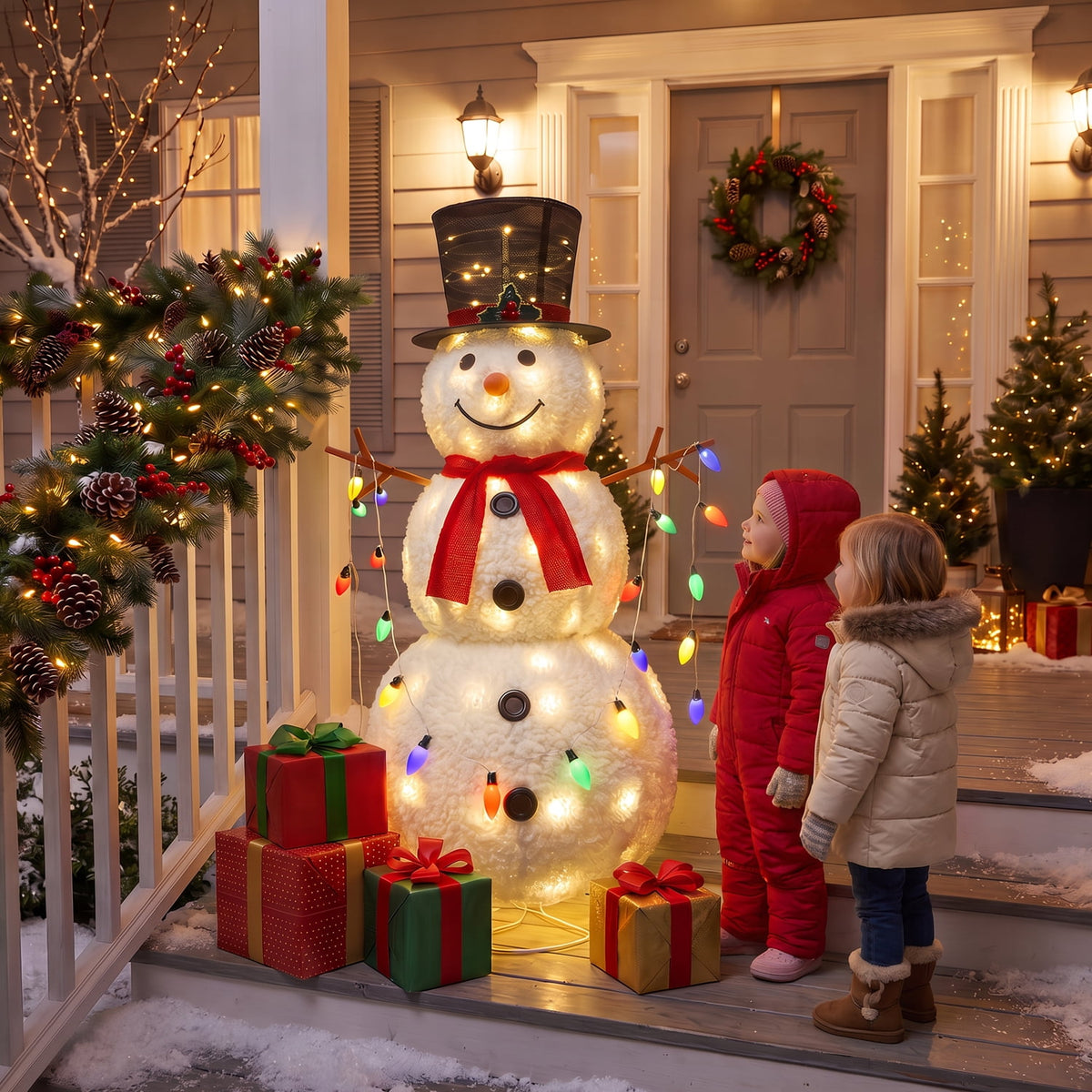 Magotan Collapsible Lighted Snowman Christmas Outdoor Decoration, Iron Frame Outdoor Snowman with C9 Christmas Lights, Christmas Lawn Porch Yard Decor