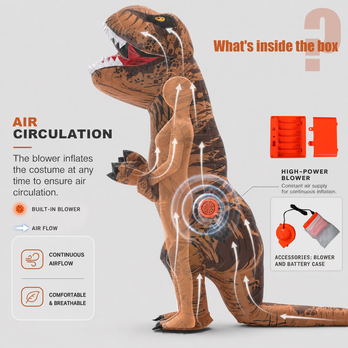 Magotan Halloween Inflatables Costume for Adults,Funny Blow Up Full Body T-Rex Fancy Dress Jumpsuit for Halloween,Brown