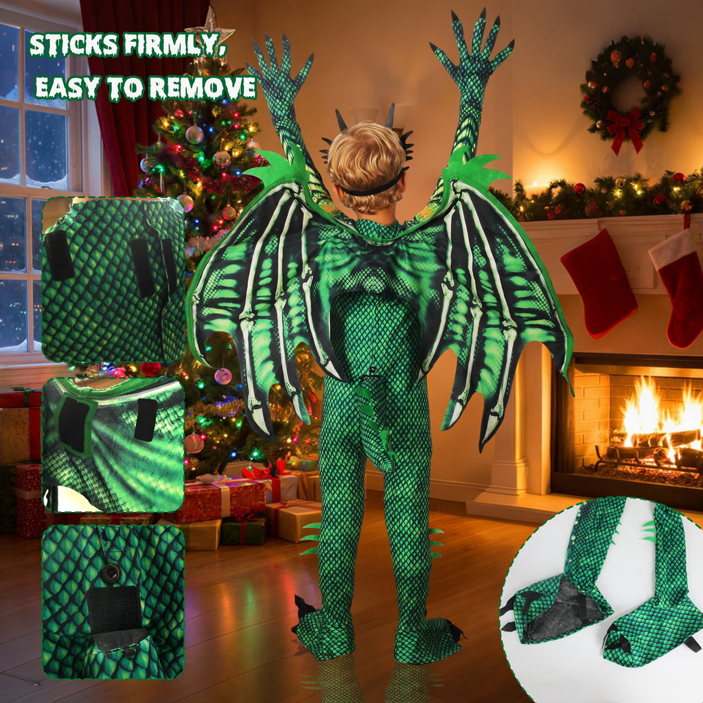 Magotan Halloween Kids Dragon Costume,Kids Halloween Dress Up,Halloween Funny Costume Cosplay Dragon Jumpsuit,Green,S
