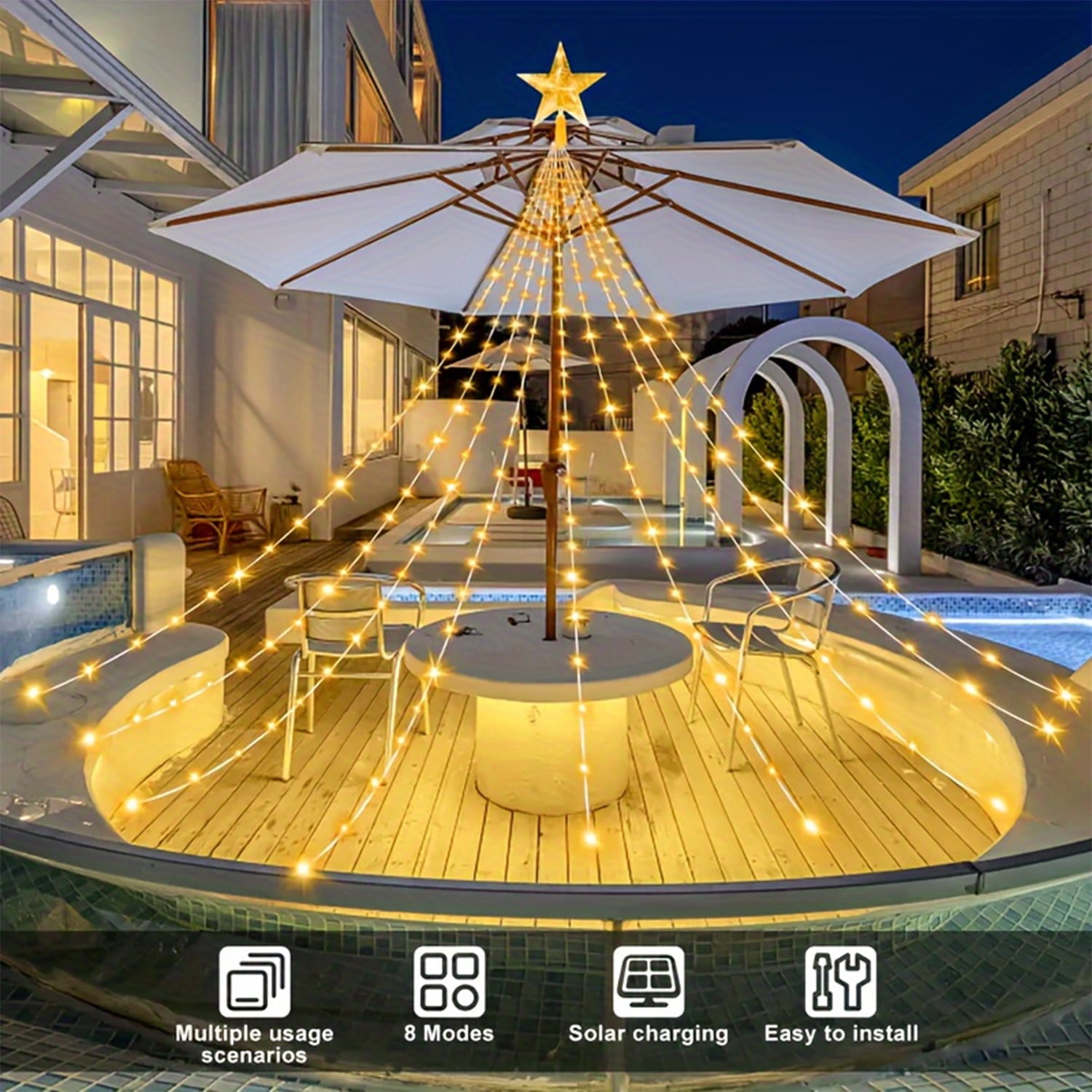 NITIDSKY Waterfall Christmas Lights,198 LED USB Operated Outdoor Christmas Tree Lights,Warm White