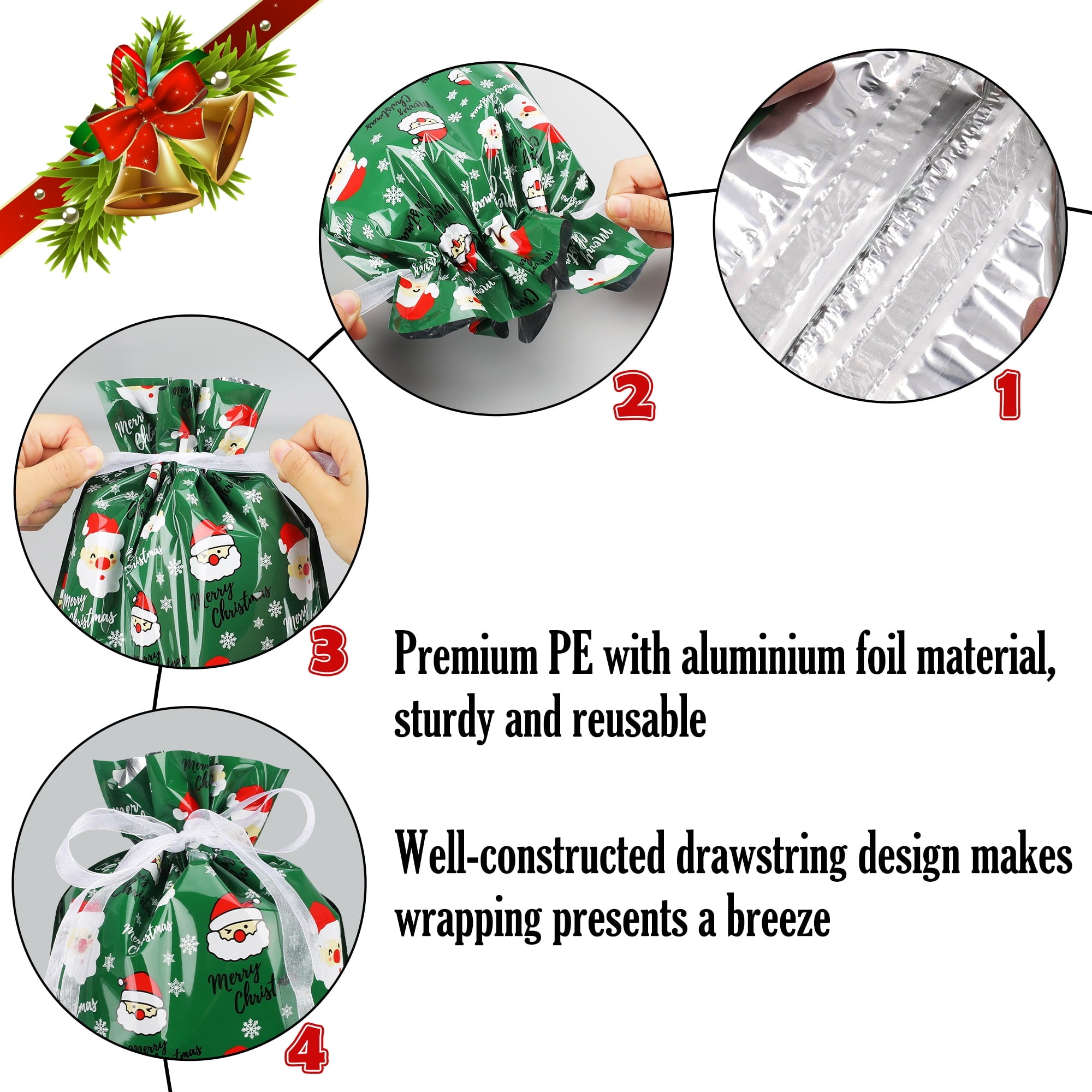 NITIDSKY 26Pcs Christmas Gift Bags Xmas Drawstring Bags with Tags Christmas Gift Wrapping Sacks Pouches for Xmas Holiday Presents Party Favor