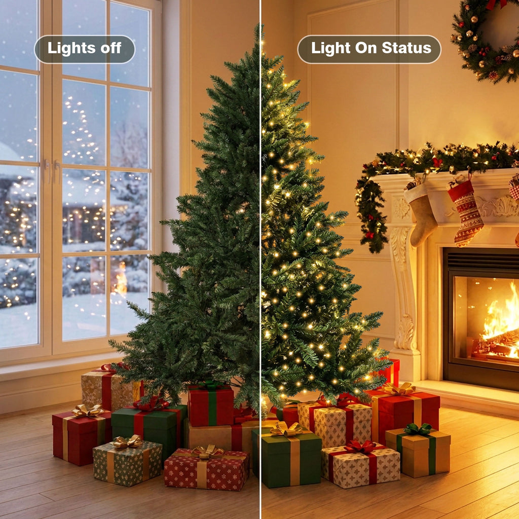 Loende 6ft Christmas Tree, Prelit Artificial Christmas Tree with 330 LED Warm White,987 PVC Branch Tips Easy Assembly, Metal Base
