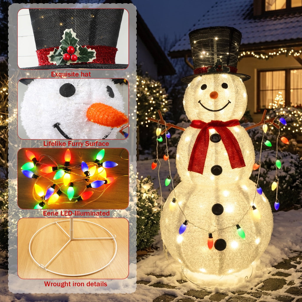 Magotan Collapsible Lighted Snowman Christmas Outdoor Decoration, Iron Frame Outdoor Snowman with C9 Christmas Lights, Christmas Lawn Porch Yard Decor