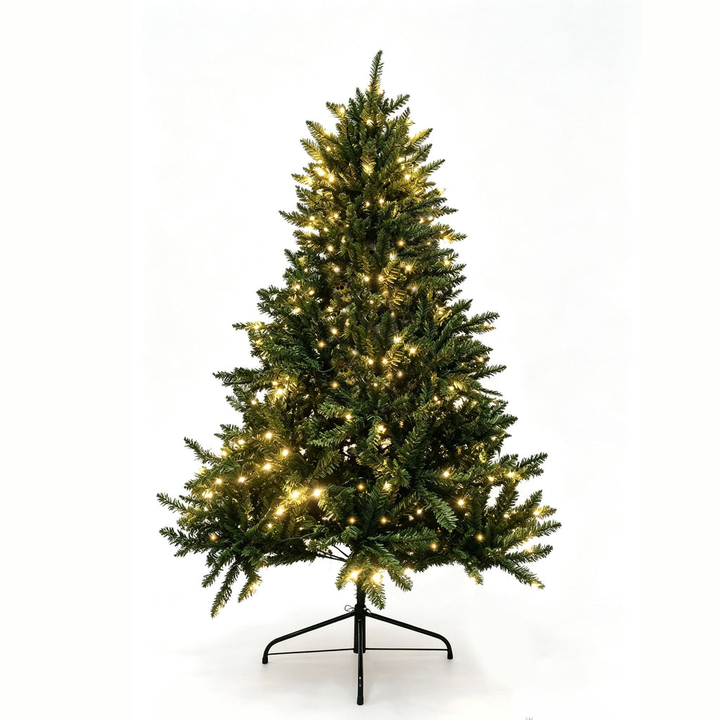 Loende 6ft Christmas Tree, Prelit Artificial Christmas Tree with 330 LED Warm White,987 PVC Branch Tips Easy Assembly, Metal Base