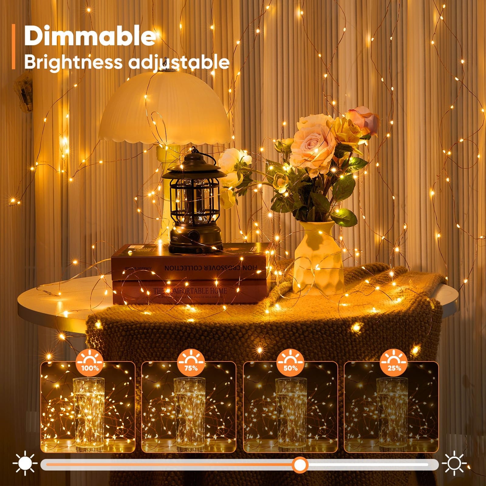NITIDSKY 4 pack 33ft 100 LED Fairy Lights Battery Operated String Lights with Remote and 8 Modes Christmas Wedding Party Decoration, Warm White