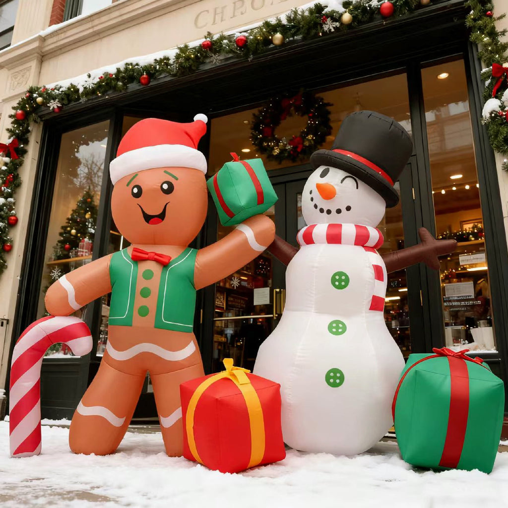Magotan 8.5ft Christmas Inflatables Outdoor Decoration Snowman and Gingerbread Christmas Blow Ups with Built in LED Lights Xmas Garden Yard Lawn Decoration