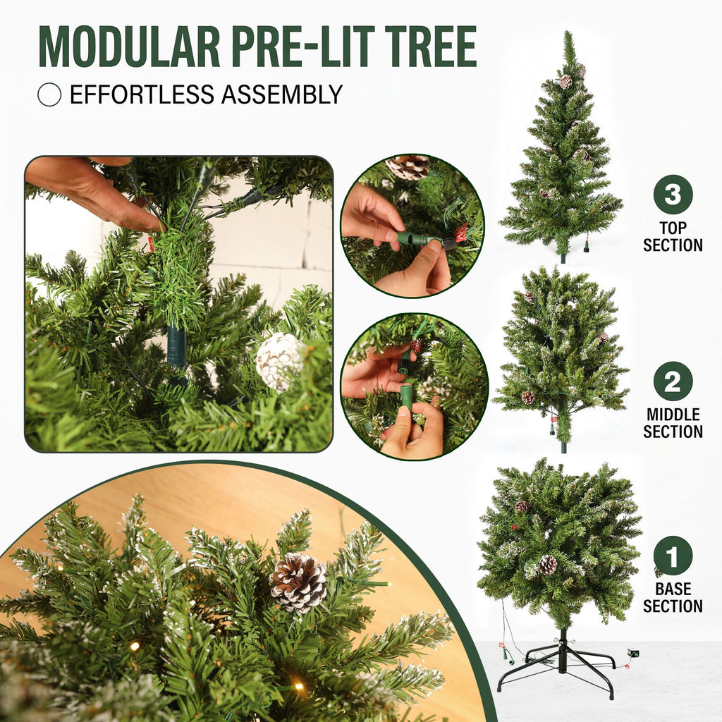 Loende 6ft Prelit Pencil Christmas Tree, 618 Branch Tips Artificial Christmas Tree with 200 LED Warm White Lights 8Modes