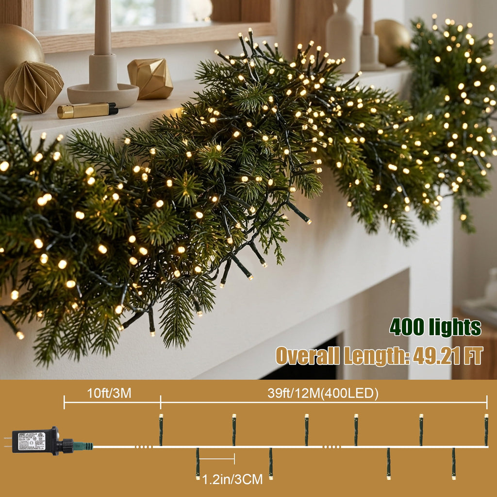 LOENDE 40ft 400 LED Christmas Cluster Lights,Indoor Outdoor Christmas String Lights with 8 Modes, for Home Garden Wedding Party Xmas Tree Decor